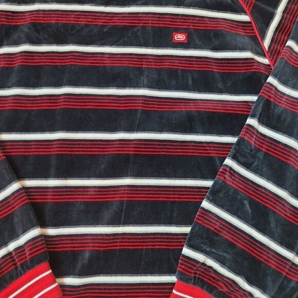 Rare Ecko Unltd Velour Striped Black & Red Long Sleeve Shirt Men's Size XXL - Picture 3 of 11